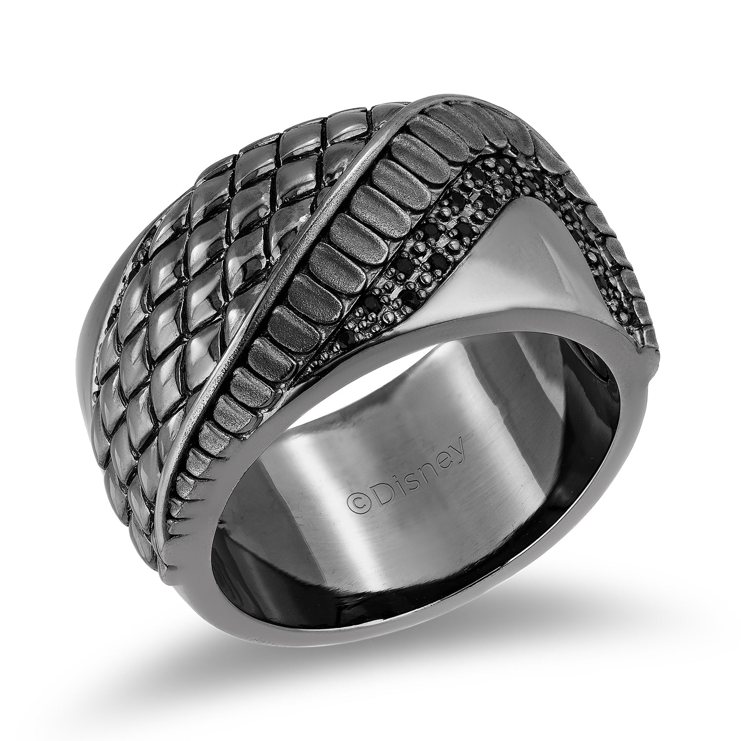Enchanted Disney Fine Jewelry Black Rhodium Over Sterling Silver with 1 8 Cttw Diamonds Maleficent Men s Ring