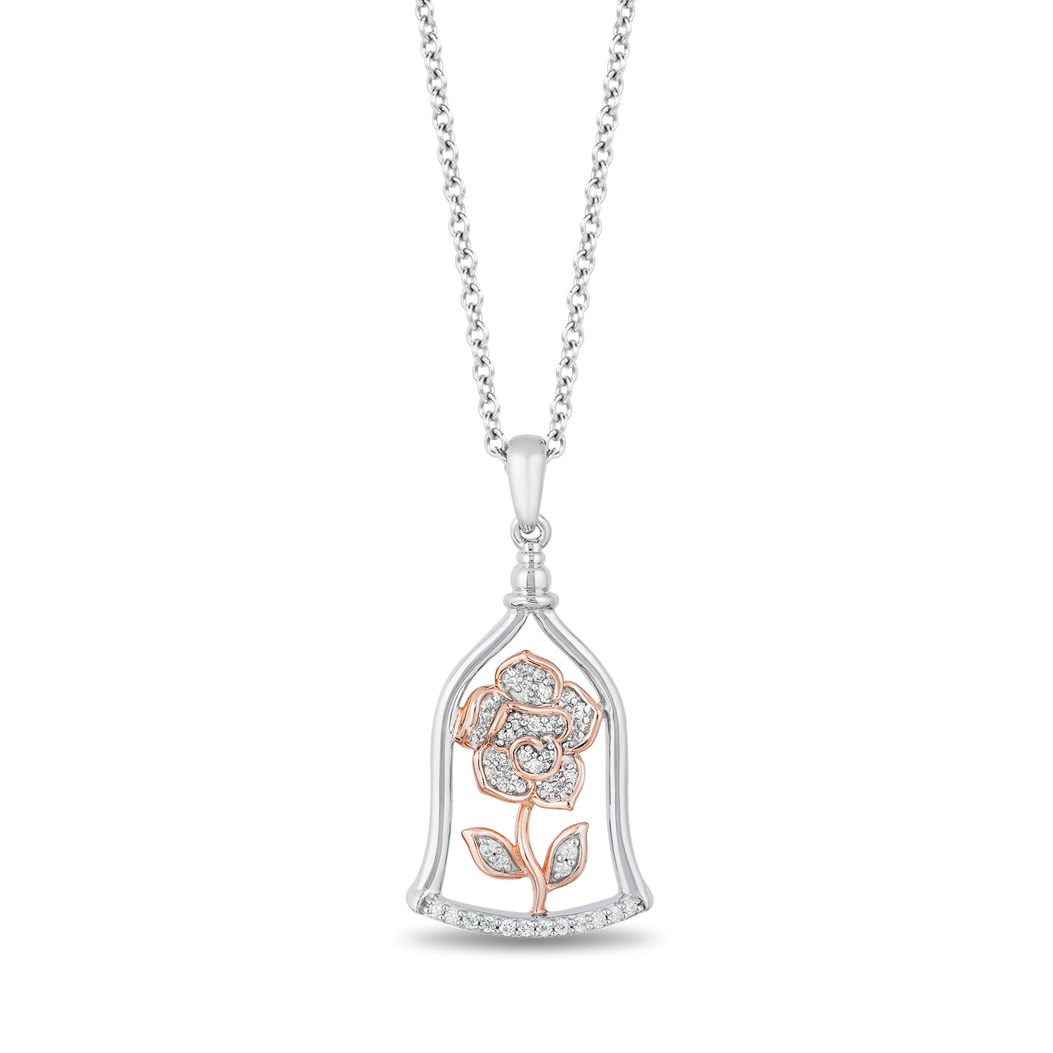 Disney Belle Inspired Rose Jar Diamond Pendant 14K Rose Gold