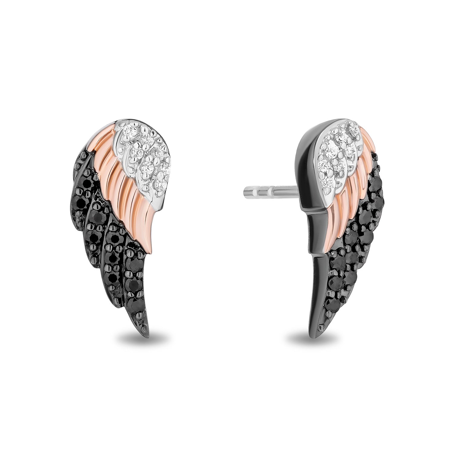 Enchanted Disney Fine Jewelry 14K Rose Gold and Black Rhodium over Sterling  Silver with 1/5 CTTW Diamonds Maleficent Wings Earrings