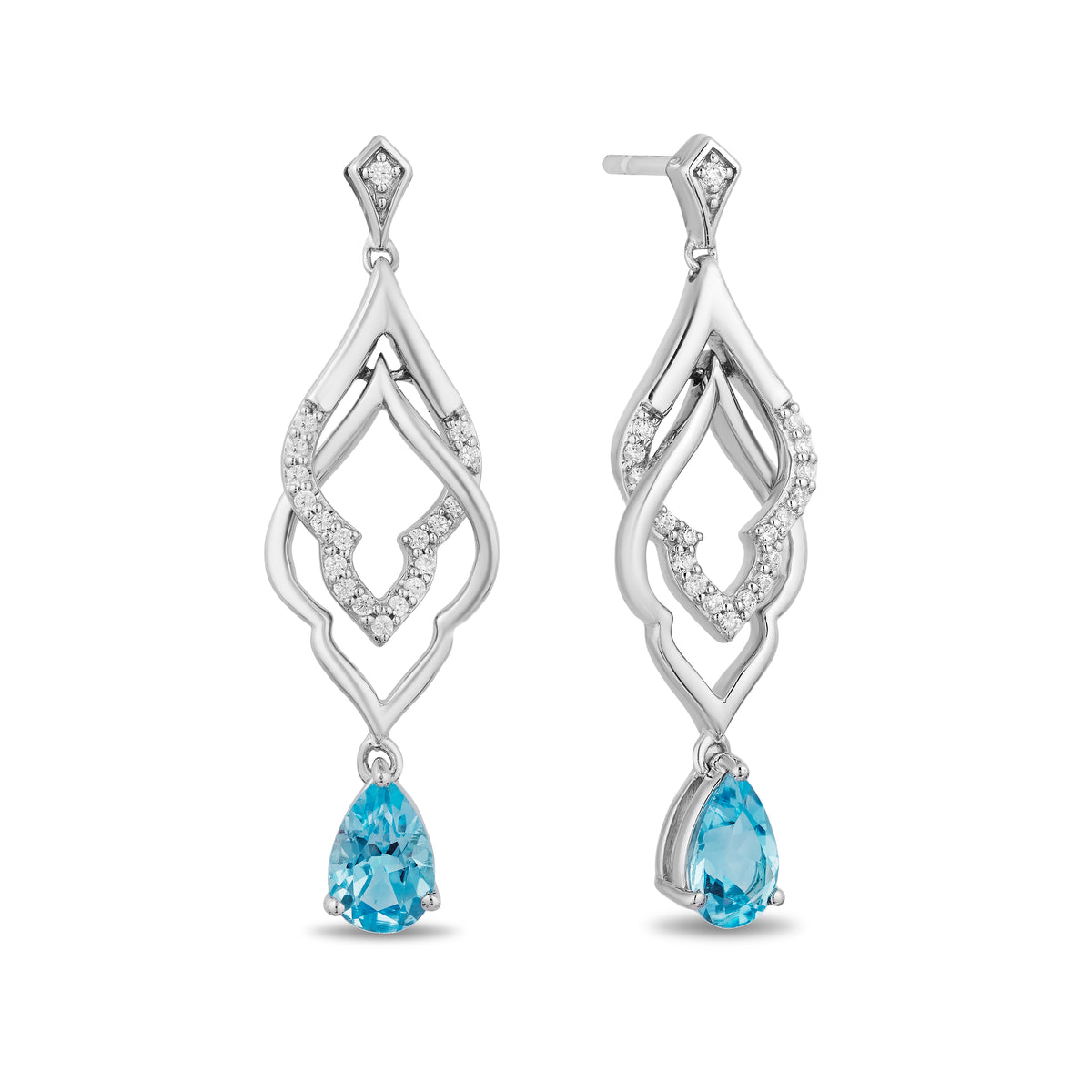 Disney Jasmine Inspired Diamonds and Swiss Blue Topaz Peacock Feather  Earrings in Sterling Silver 1/5 CTTW