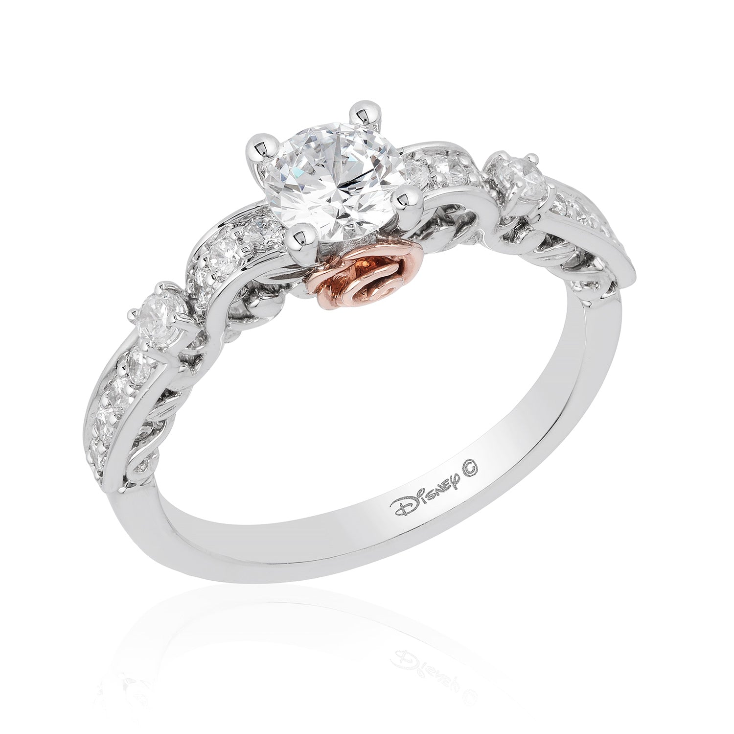 Disney Belle Inspired Engagement Ring 14K White u0026 Rose Gold 3/4 CTTW |  Enchanted Disney Fine Jewelry