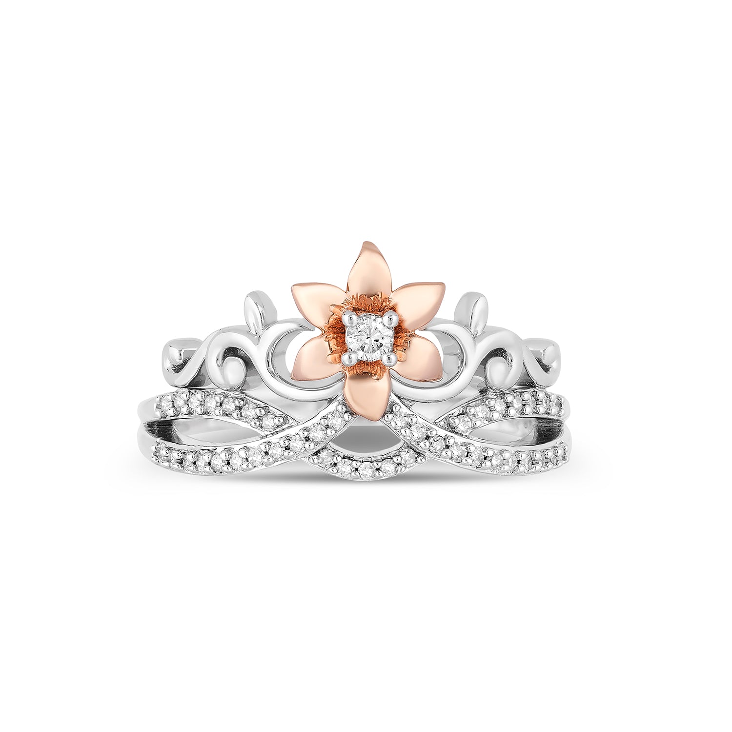 Disney Rapunzel Inspired Diamond Magical Flower Ring in 10K Sterling Silver & Rose Gold 1/10 Cttw | Enchanted Disney Fine Jewelry 5