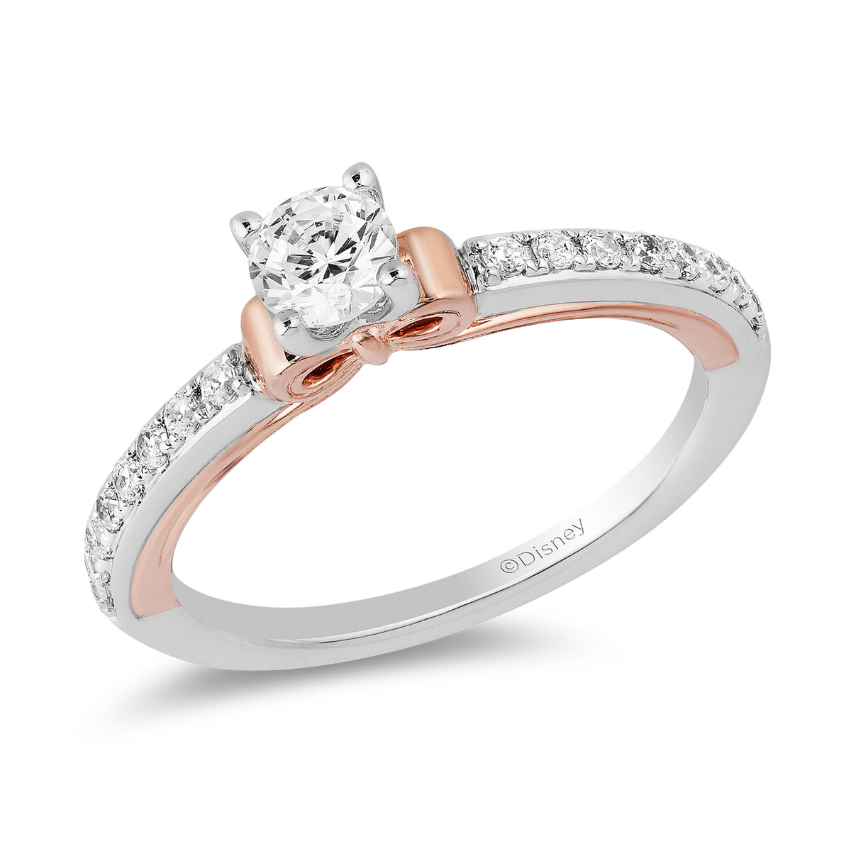 Princess Fairy Tale Round Center Stone Carriage Ring 14K Rose Gold