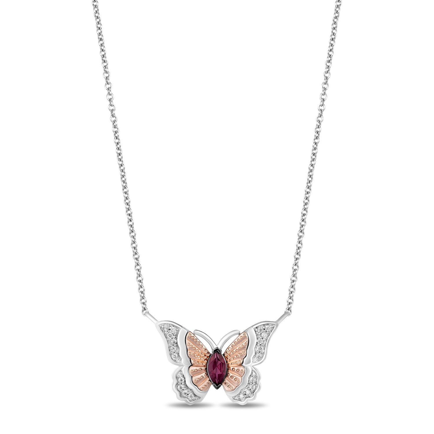 Enchanted Disney Mulan 1/10 CT. T.W. Diamond Butterfly Necklace in Sterling  Silver and 10K Rose Gold | Zales Outlet
