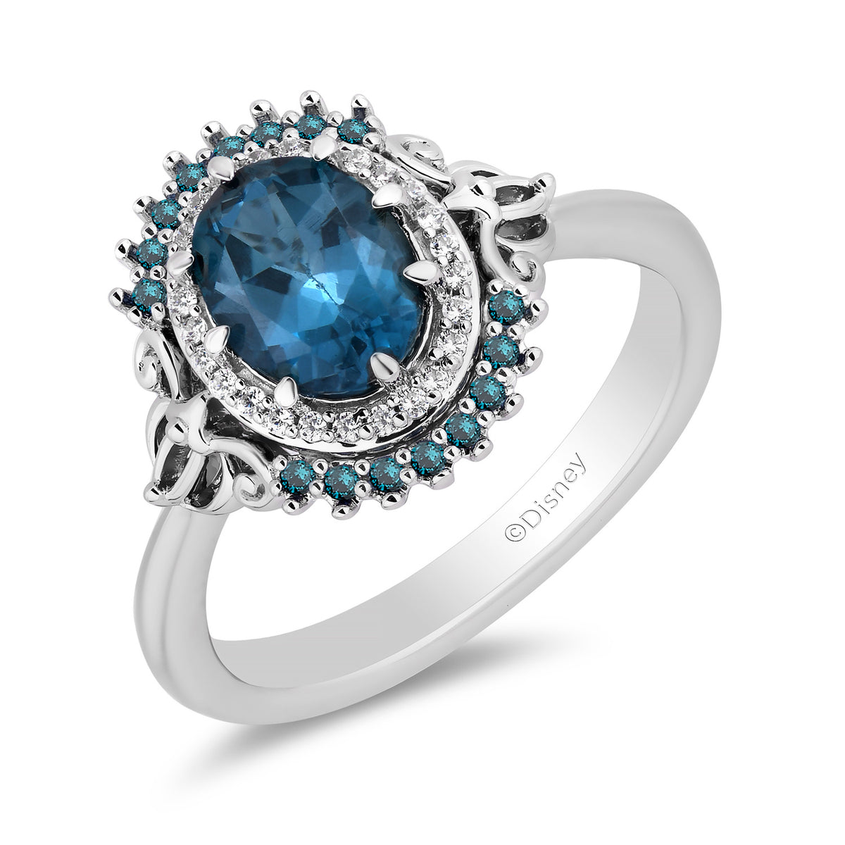 Disney Treasures Lilo & Stitch London Blue Topaz & Diamond Ring 1/15 ct tw Sterling Silver