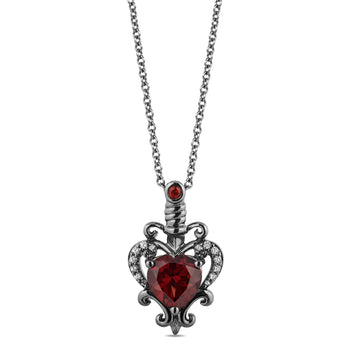 Spinner Pendant Necklace - Dark Gunmetal, Red & Black Gems
