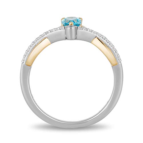 Enchanted Disney Fine Jewelry Sterling Silver and 10K Yellow Gold 1/10 CTTW  And Swiss Blue Topaz Aladdin Live Action Ring