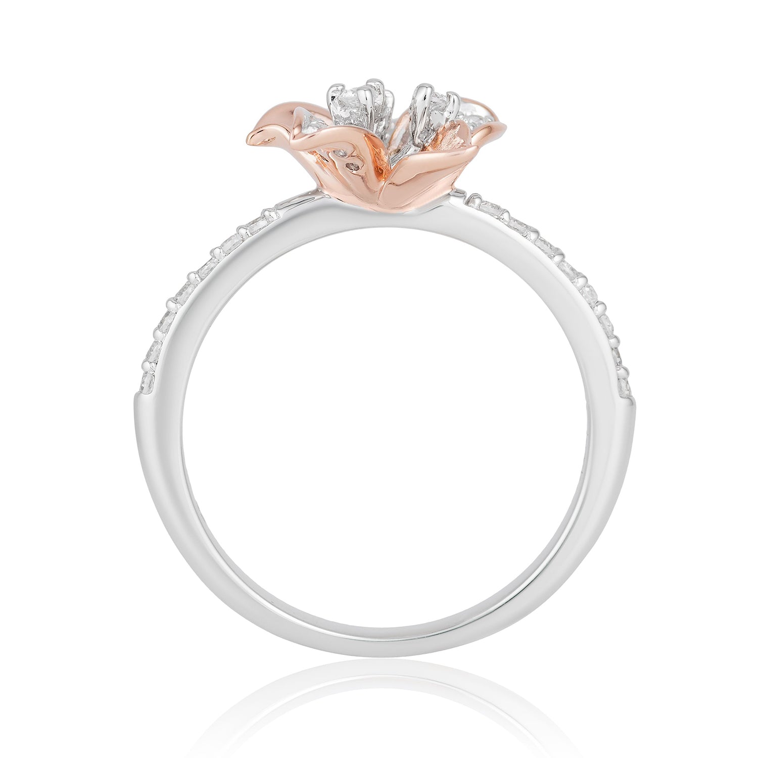 Disney Rapunzel Inspired Diamond Magical Flower Ring in 10K Sterling Silver & Rose Gold 1/10 Cttw | Enchanted Disney Fine Jewelry 5