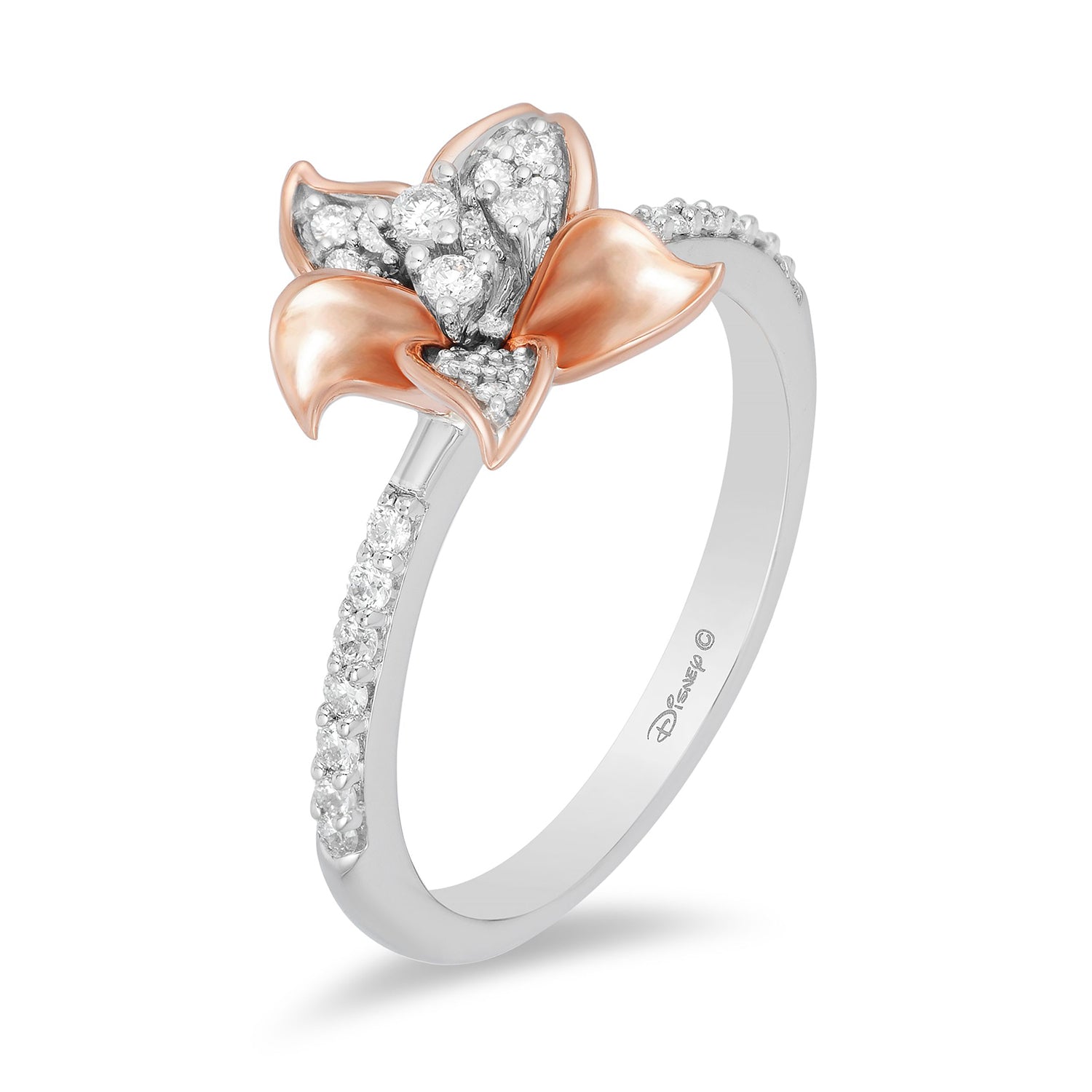 Disney Rapunzel Inspired Diamond Magical Flower Ring in 10K Sterling Silver & Rose Gold 1/10 Cttw | Enchanted Disney Fine Jewelry 5