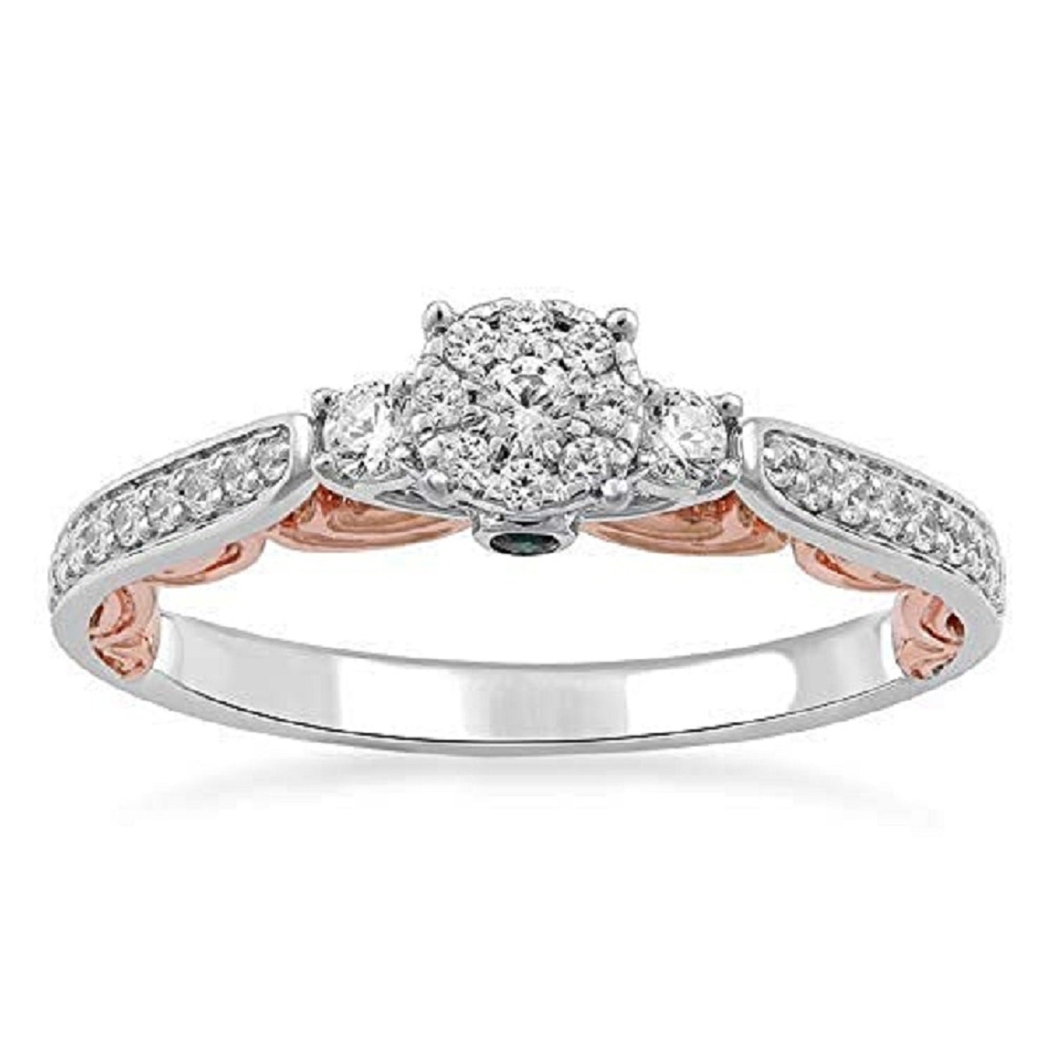 Disney Cinderella Inspired Diamond & London Blue Topaz Promise Ring in 14K  White Gold & Rose Gold 1/4 CTTW