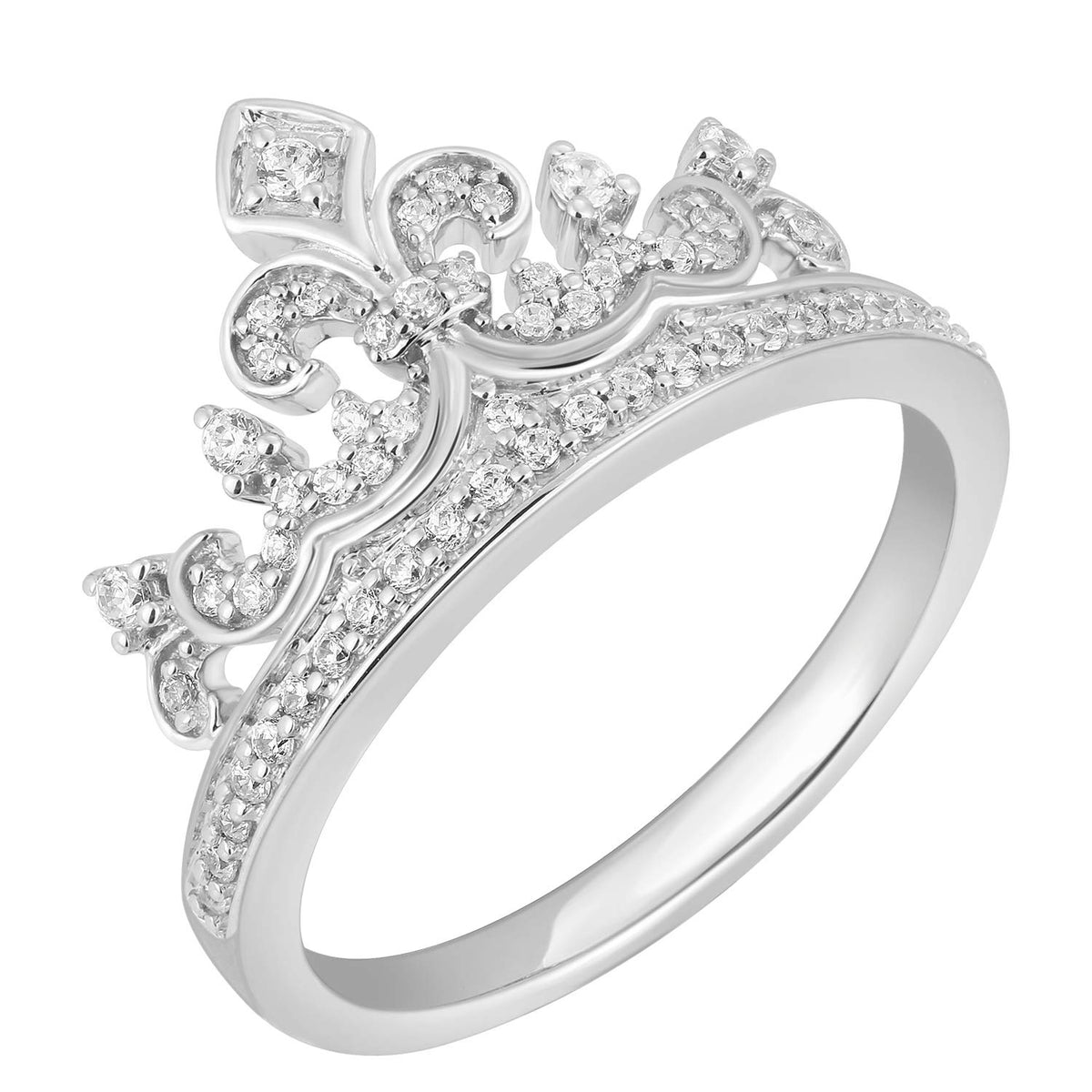 Enchanted Disney Fine Jewelry Sterling Silver 1/4 CTTW Majestic Princess  Crown Ring