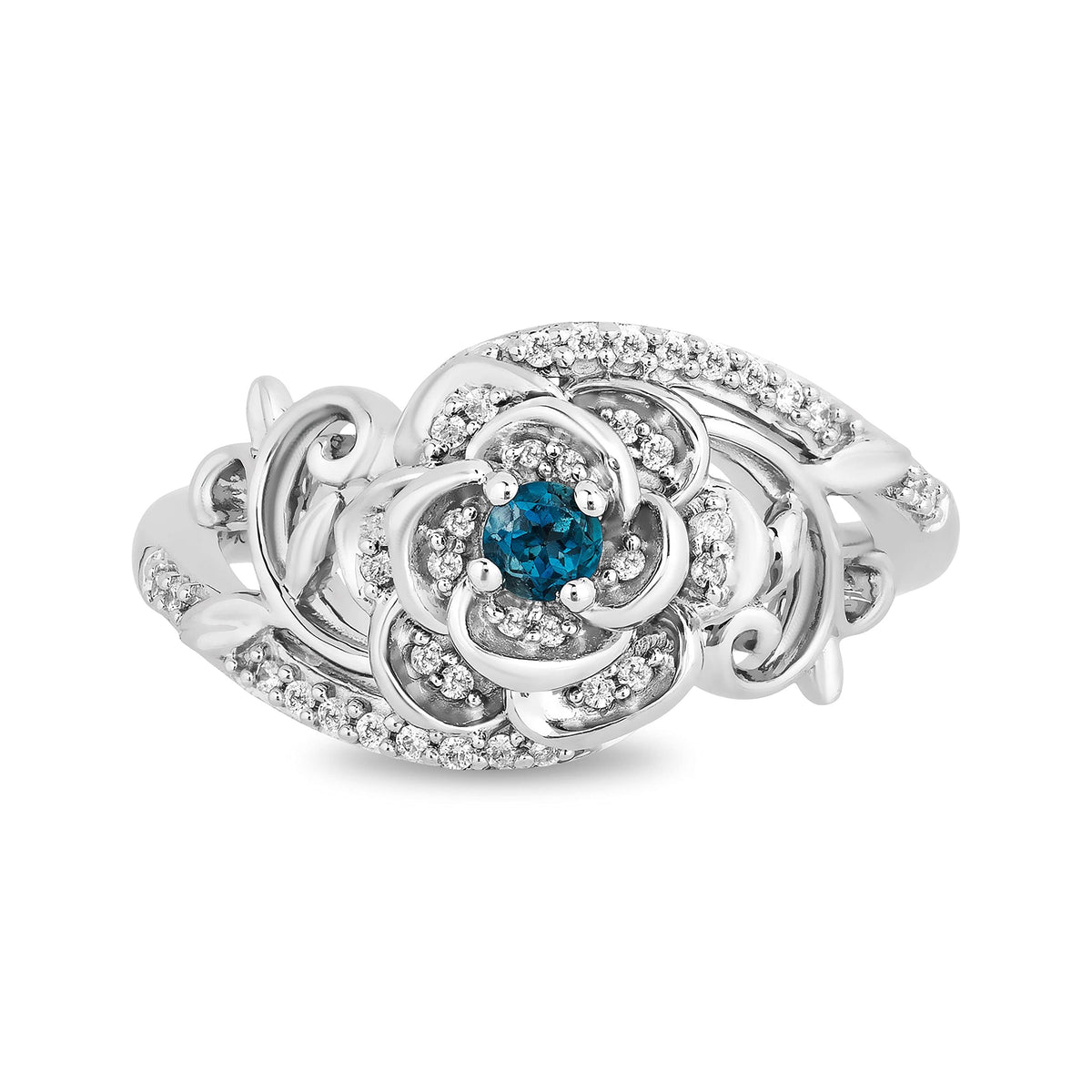 Disney Cinderella 70th Anniversary blue topaz diamond ring in factory sterling silver