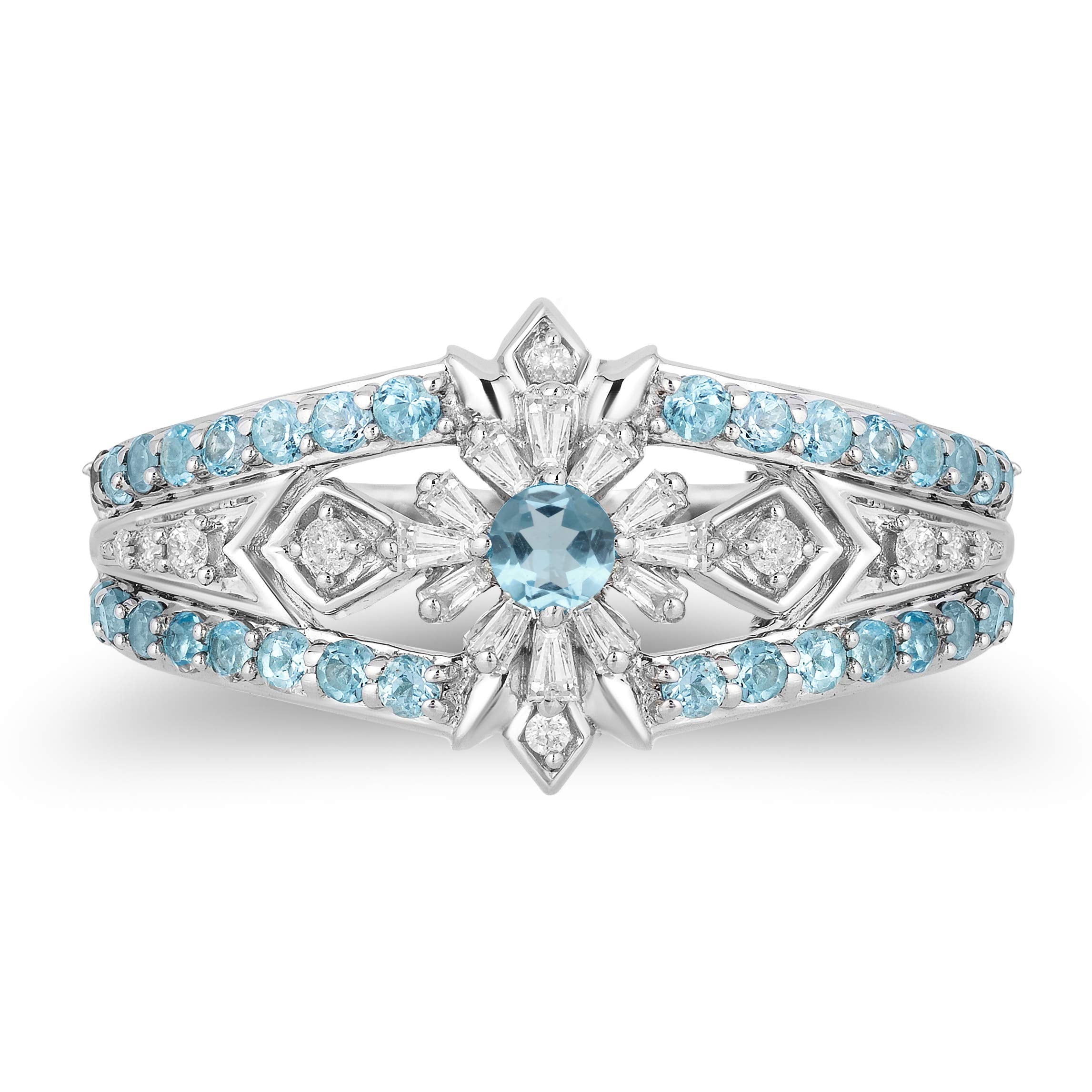 Disney Elsa Inspired Diamond & Blue Topaz Ring Sterling Silver 1/4