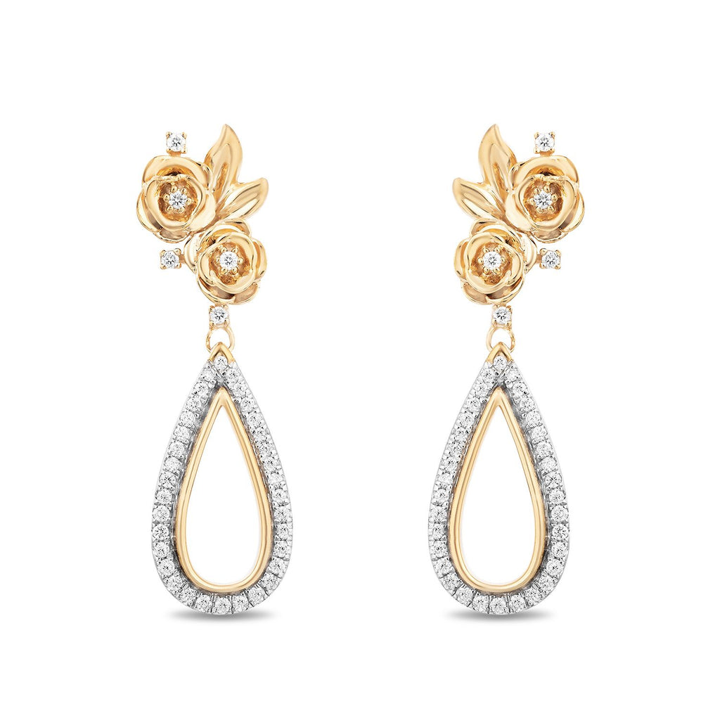 Disney Belle Inspired Diamond Earrings Yellow Gold 1/4 CTTW