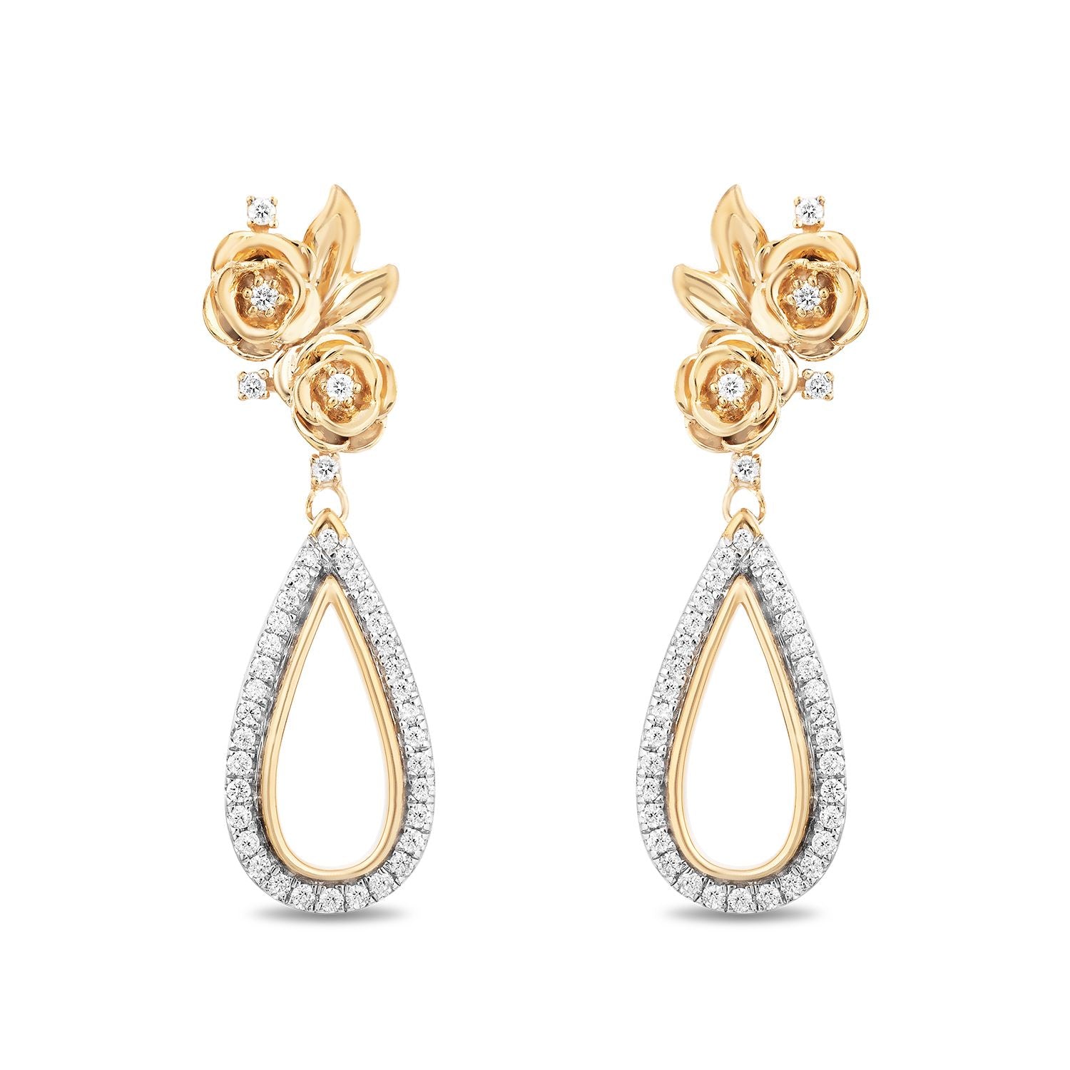 Disney Belle Inspired Diamond Earrings Yellow Gold 1/4 CTTW | Enchanted ...