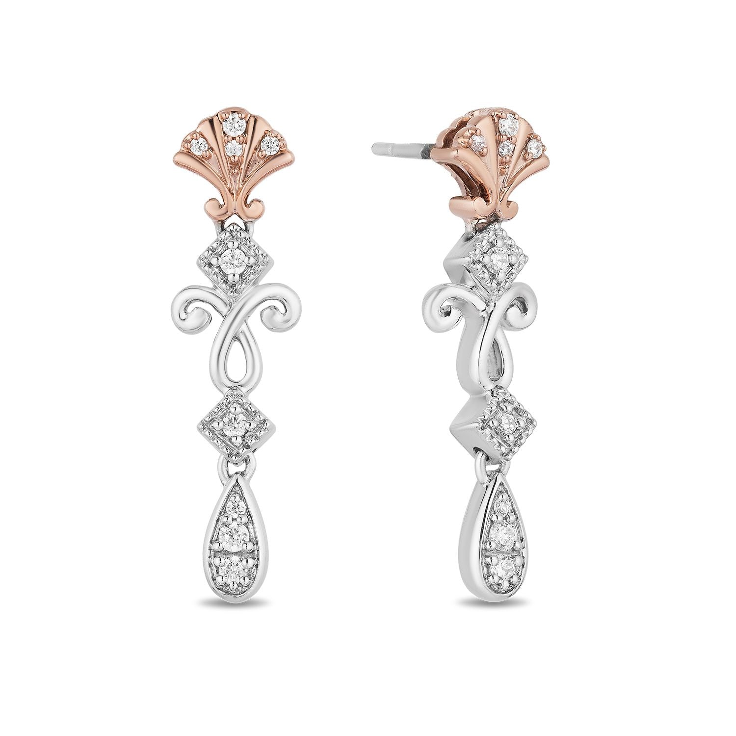 Enchanted Disney Fine Jewelry 14K Rose Gold over Sterling Silver 1/6 CTTW  Ariel Shell Earrings