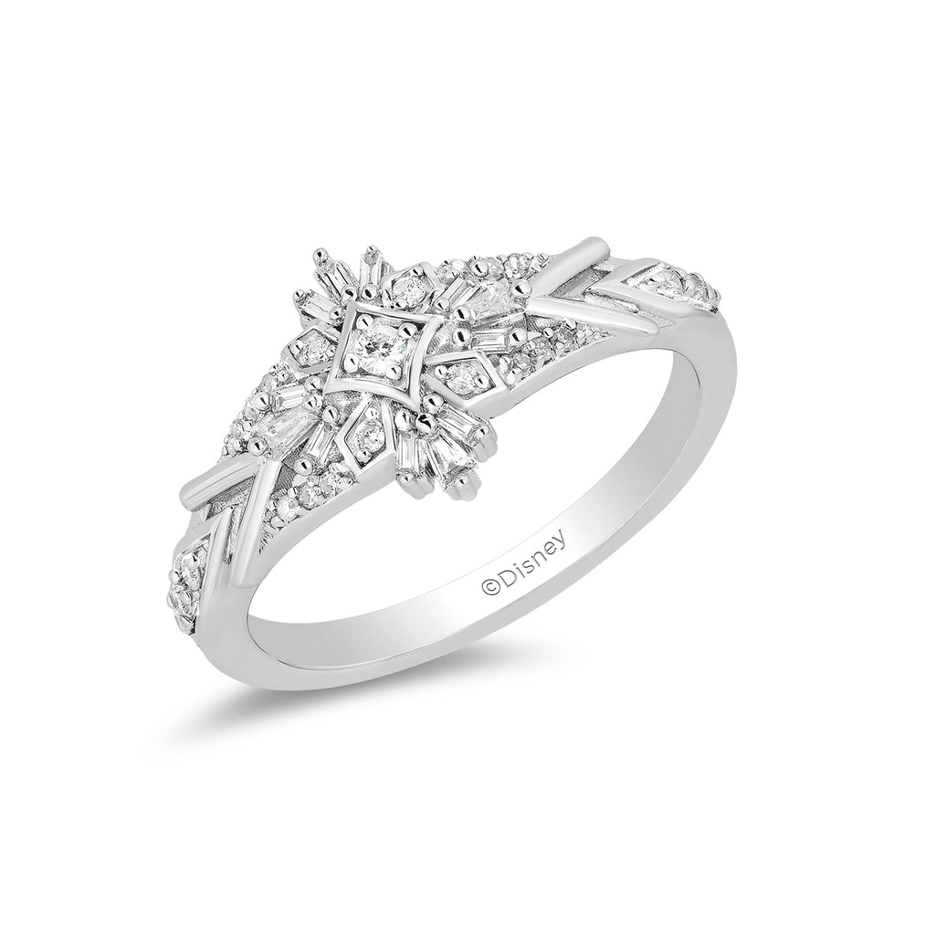 Enchanted Disney Fine Jewelry Sterling Silver with 1/4 CTTW Diamonds Frozen  2 Elsa Snowflake Ring