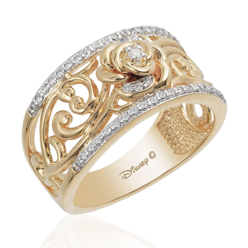 Enchanted Disney Fine Jewelry 14K Yellow Gold over Sterling Silver with 1/5  CTTW Diamond Belle Fashion Ring