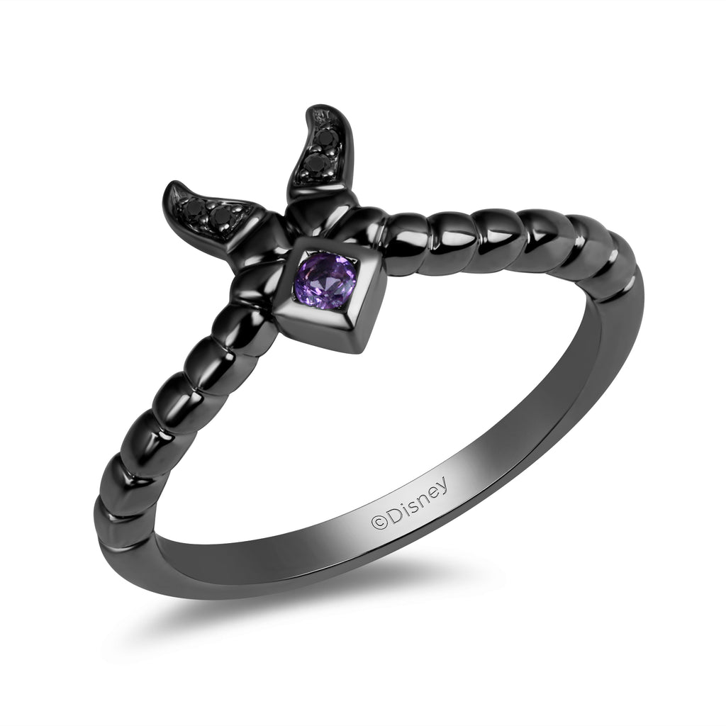 Enchanted Disney Villains Maleficent Black Oval Cut & Lab Diamond Full Black hot Rhodium Plated 925 Sterling Silver Ring, Villains Party Ring