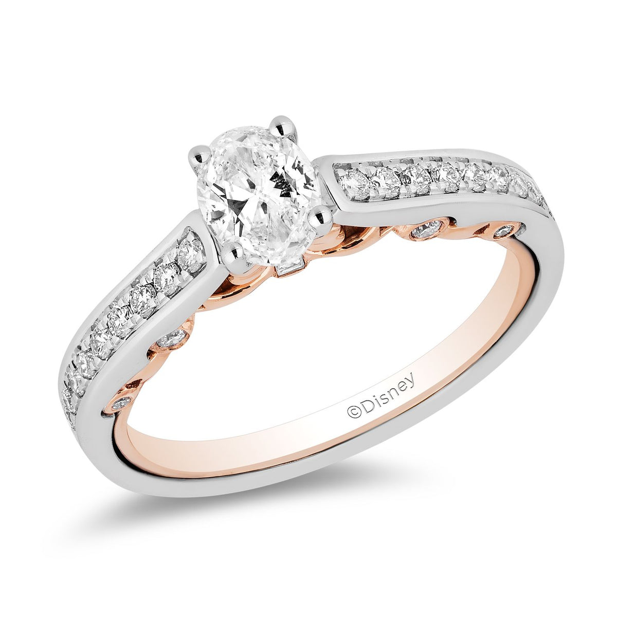 Princess Fairy Tale Round Center Stone Carriage Ring 14K Rose Gold