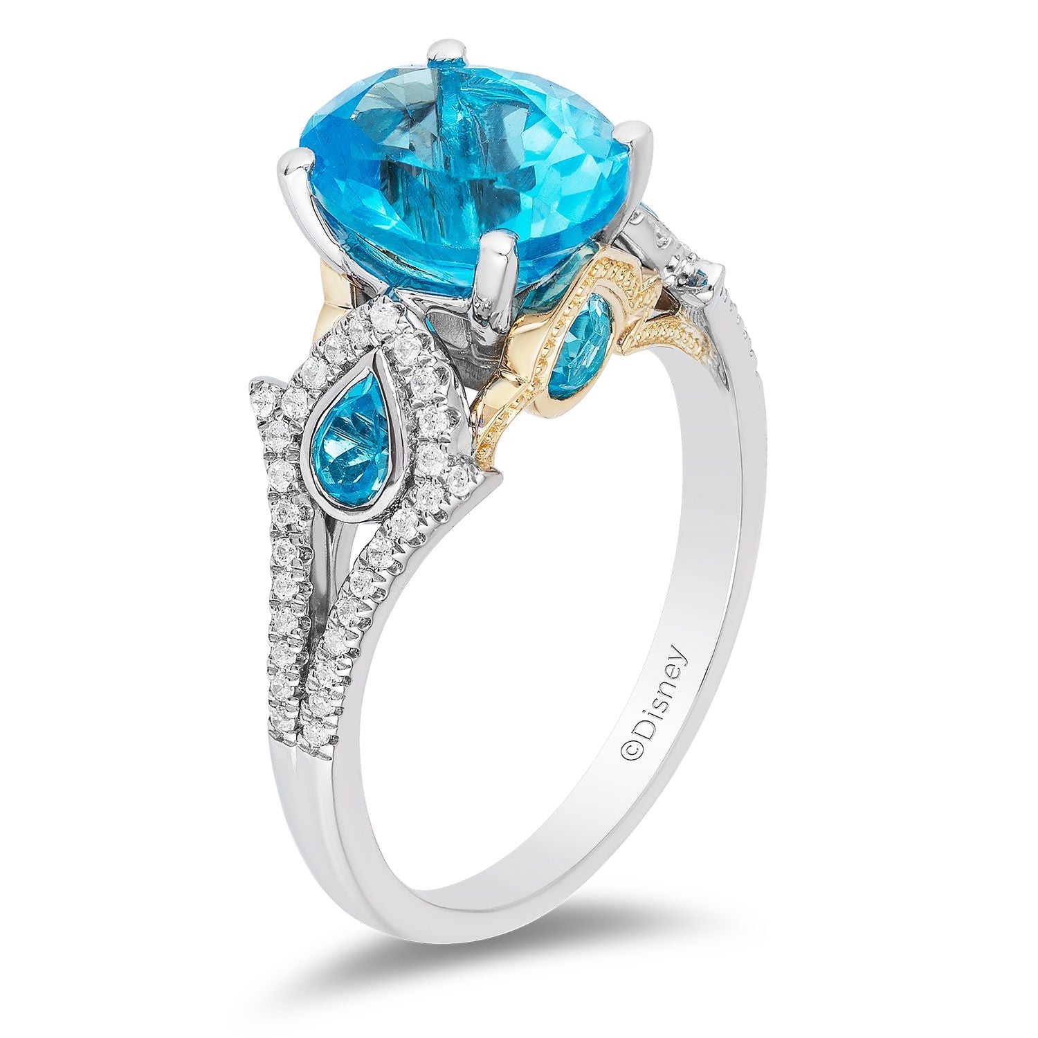 Disney Jasmine Inspired Diamond & Swiss Blue Topaz Ring in 14K