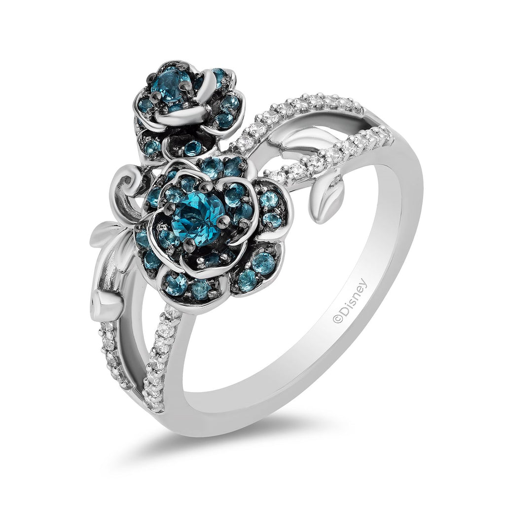 Disney Cinderella Inspired Diamond and London Blue Topaz Flower Ring in Sterling  Silver 1/6 CTTW | Enchanted Disney Fine Jewelry