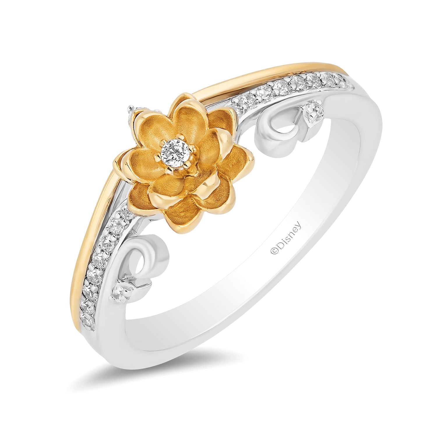 Disney Tiana Inspired Diamond Flower Ring in Sterling Silver and